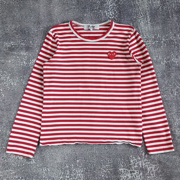 COMME DES GARCONS PLAY White & Red Hear Patch Long Sleeve T-Shirt