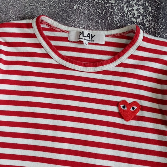 COMME DES GARCONS PLAY White & Red Hear Patch Long Sleeve T-Shirt