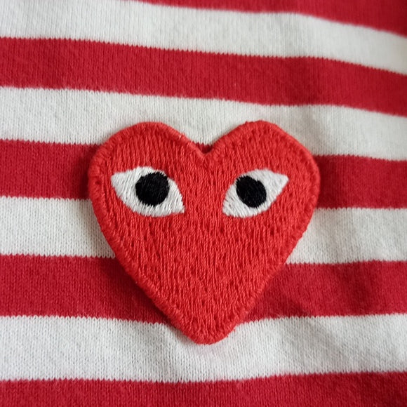 COMME DES GARCONS PLAY White & Red Hear Patch Long Sleeve T-Shirt