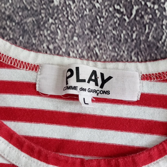 COMME DES GARCONS PLAY White & Red Hear Patch Long Sleeve T-Shirt