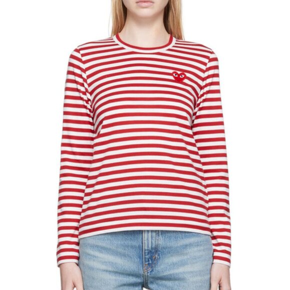COMME DES GARCONS PLAY White & Red Hear Patch Long Sleeve T-Shirt