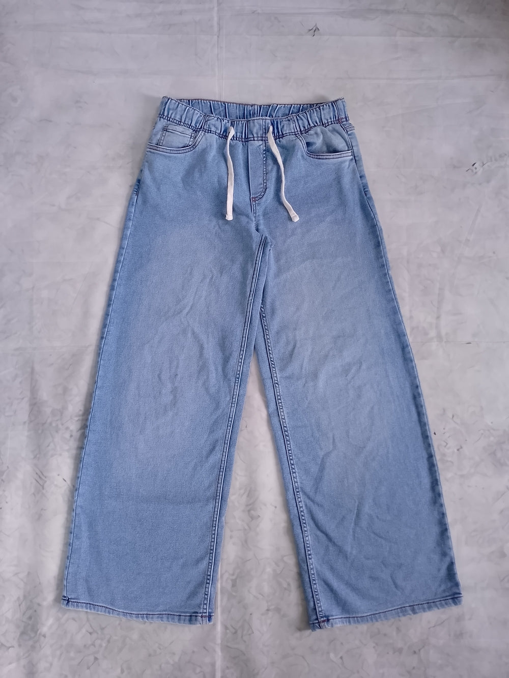 Light Wash Drawstring Wide Leg Jeans