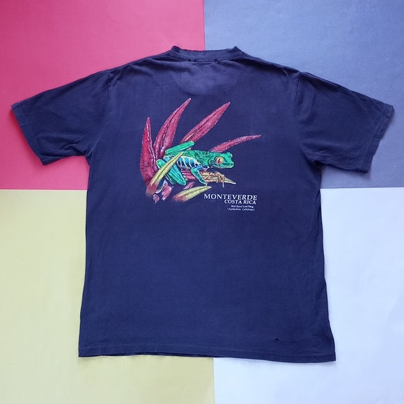 Vintage 90s Red-Eyed Leaf Frog Monteverde Costa Rica Single Stitch T-Shirt UNISE