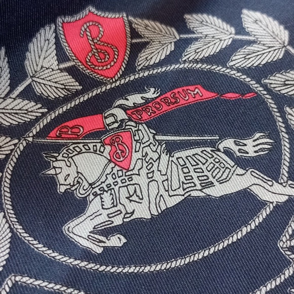 Vintage Burberrys Silk Scarf Knight Logo Blue/Red