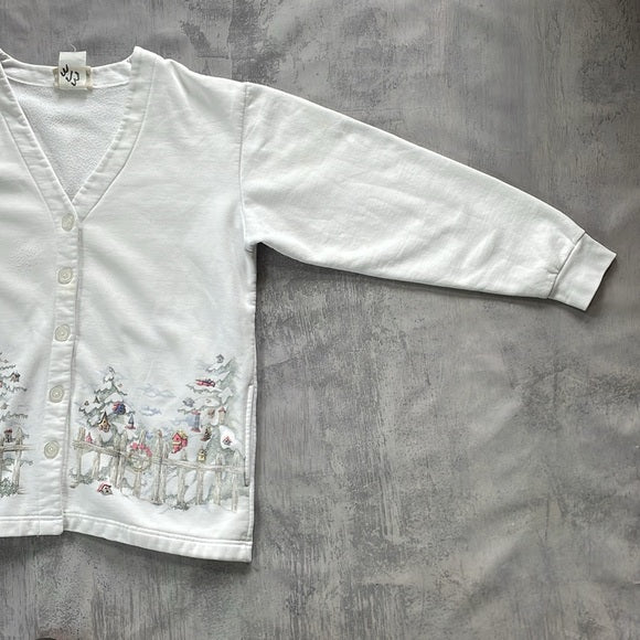 Vintage Northern Reflections Snowfall On Trees With Birdhouses Sweater Button-Up