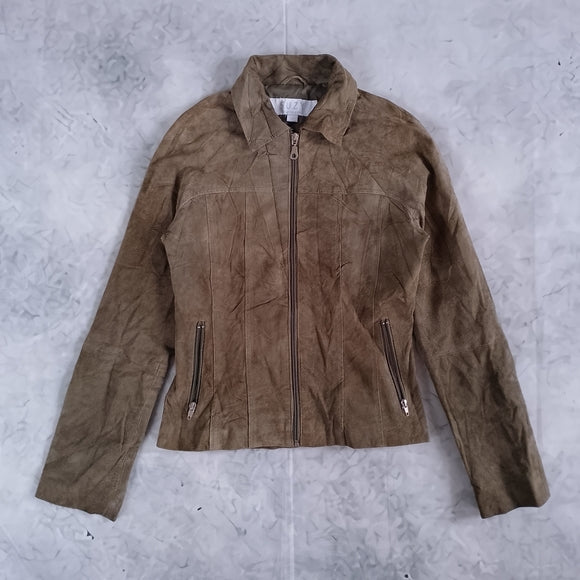 Vintage Green Suede Zip-Front Jacket LEATHER