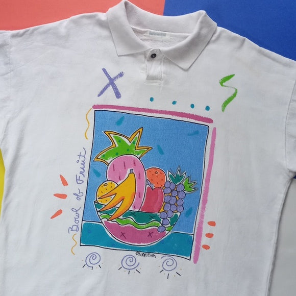 Vintage 1990s Bowl Of Fruit Silent Fish Oversized Polo Shirt