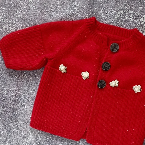 VINTAGE Red Kids Cardigan with Button Accents