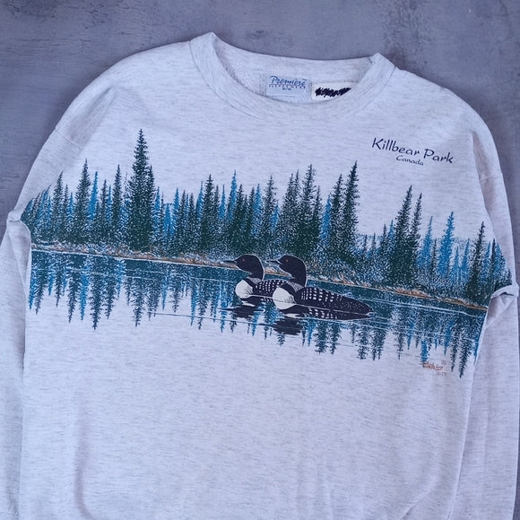 Vintage 90s Loons In Marshland Woods Cottagecore Killbear Park Crewneck CANADA
