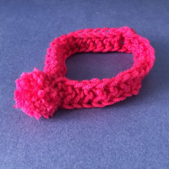 NWOT Vintage Hand-Knitted Made-in-Canada Colourful Pink Headband with Pom Pom