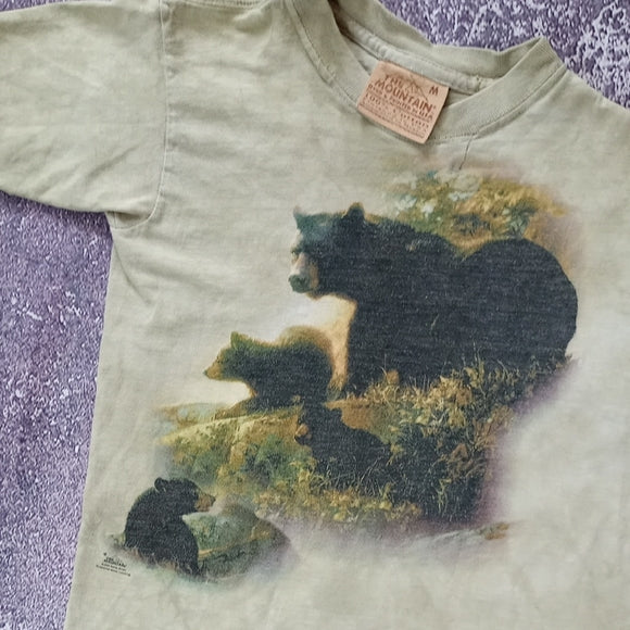 VINTAGE 2002 THE MOUNTAIN Green Bear Graphic T-Shirt TIE DYE
