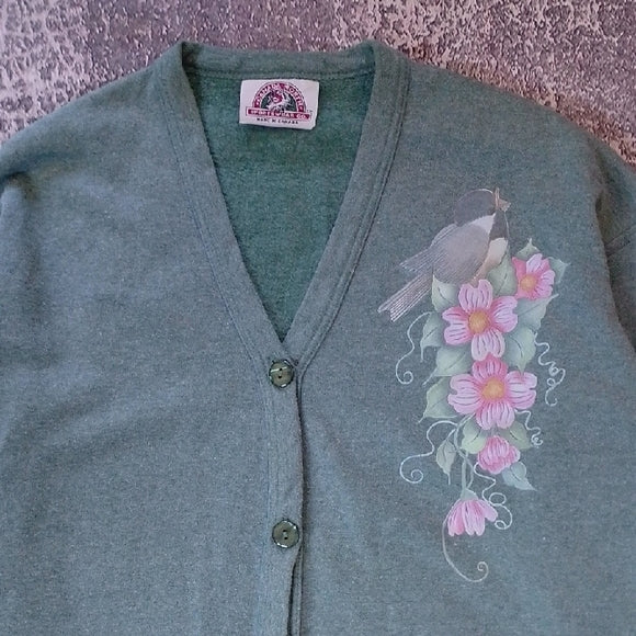 Vintage 90s Floral Green Cardigan Sweater