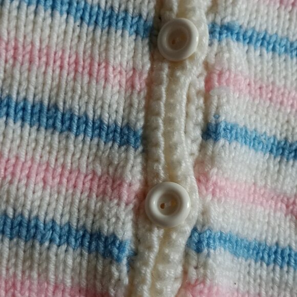 Vintage Youth Handmade Bubble Gum Striped Crocheted Cardigan Sweater SIZE: S
