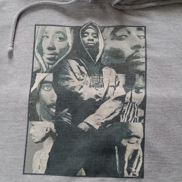 Tu-Pac Grey Essential Graphic Hoodie Sweater Unisex
