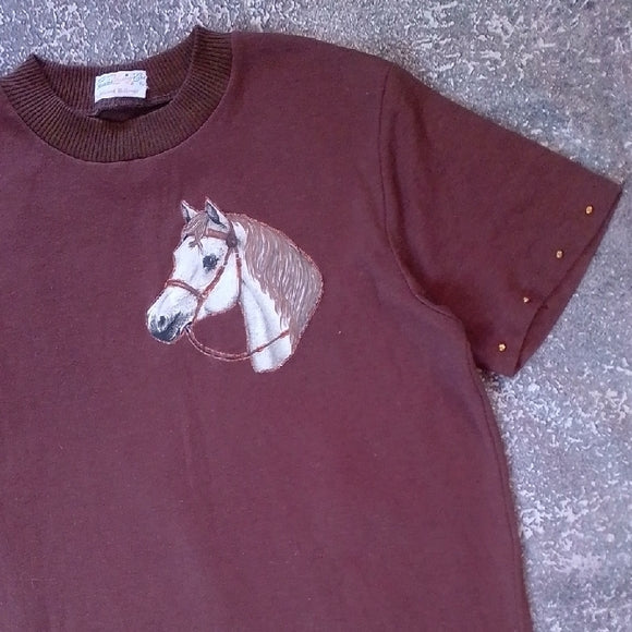 Vintage 90s Horse Patch Handmade By Mildred Holloway Single Stitch T-Shirt
