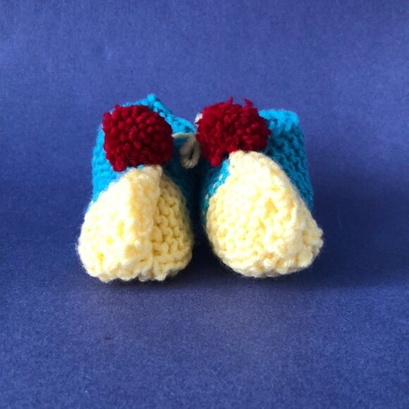 NWT Vintage Handmade Knitted Teal Yellow Children’s Slipper Booties