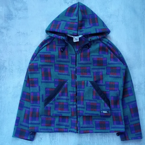 VINTAGE 90s Yukon Fleece Funky Pattern Zip-Up Sweater Jacket