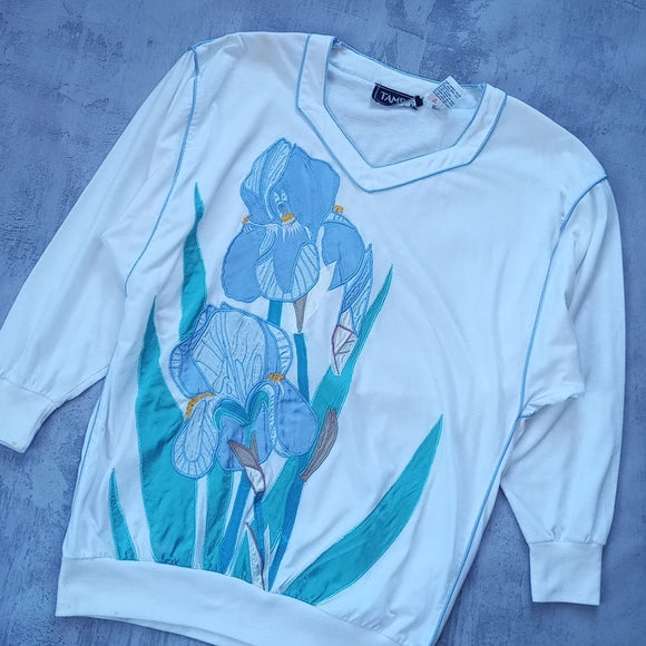 VINTAGE 90s Big Flower Long Sleeve Shirt Women