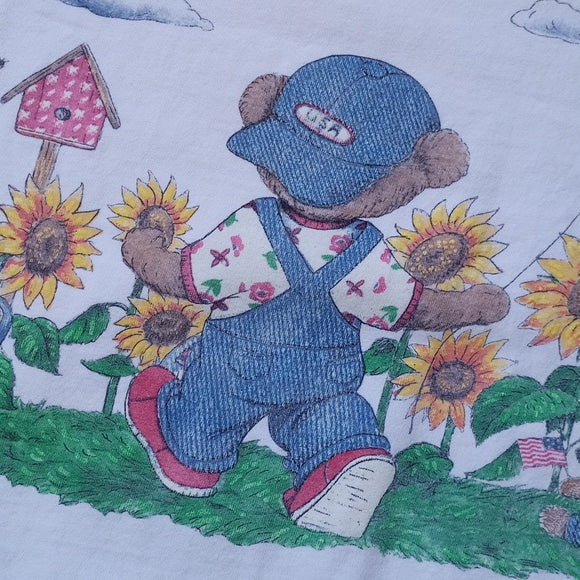 VINTAGE 90s Teddy Bear Flying Kite Big Print Double Sided T-Shirt