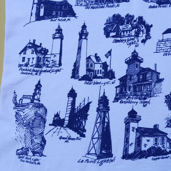 Vintage 90s Lighthouses Forts & Harbours USA Big Print Single Stitch T-Shirt