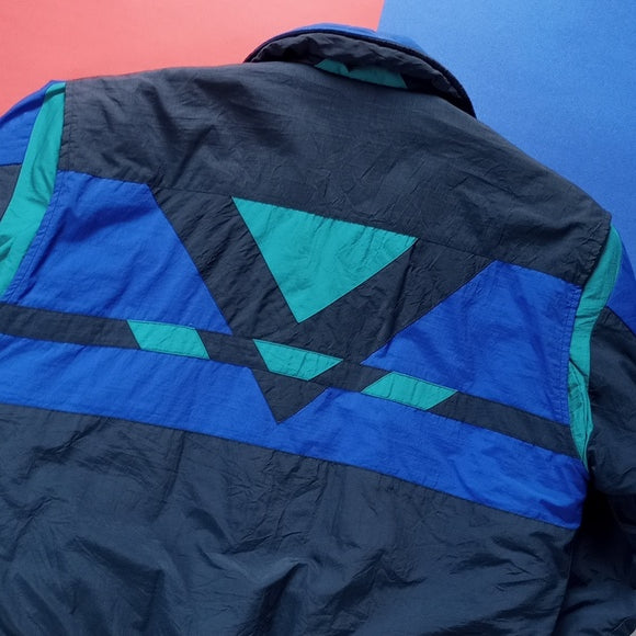 Vintage 80s Retro Colour Block Blue Winter Jacket Unisex Artic Lights