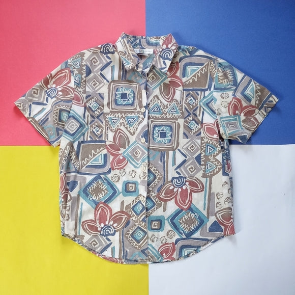 Vintage Women’s Button Up Abstract Summer Shirt