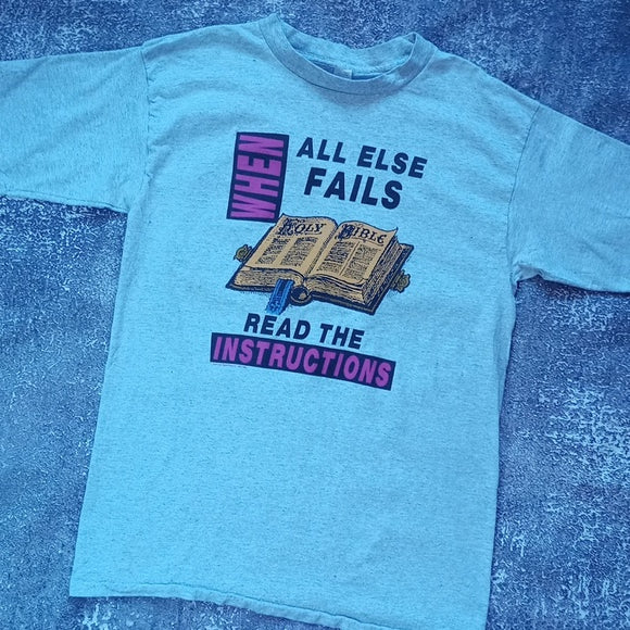 Vintage 90s When All Else Fails Read The Instructions Graphic Single Stitch Tee