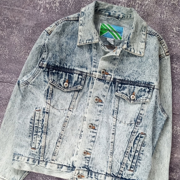 Vintage 1980s Acid Wash Denim Jacket UNISEX EXPRESSIONS UNISEX