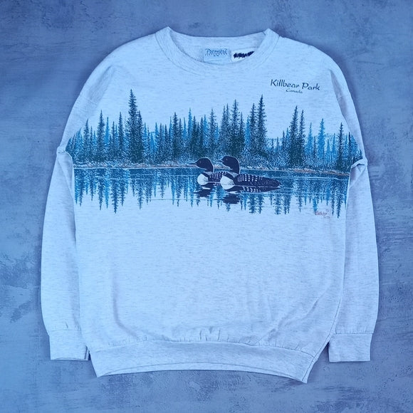 Vintage 90s Loons In Marshland Woods Cottagecore Killbear Park Crewneck CANADA