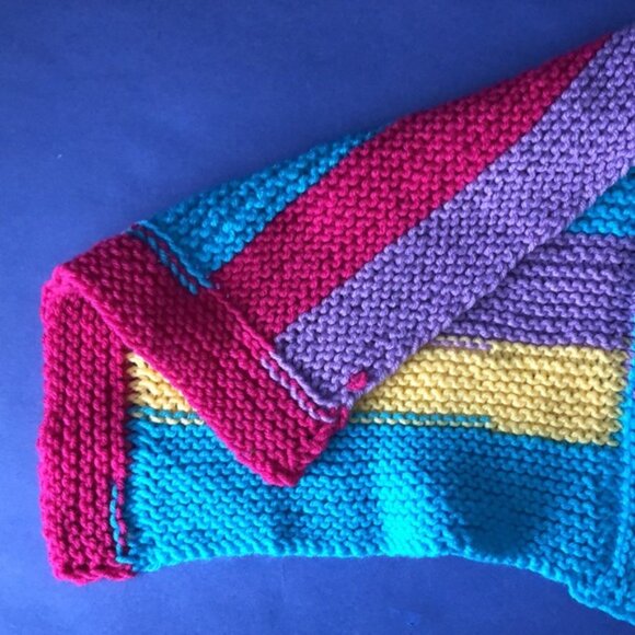 NWOT Vintage Hand-Knitted Made-in-Canada Colourful Baby Welcoming Mini Blanket