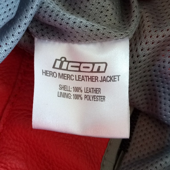 ICON Hero Merc Leather Motorcycle Jacket - XL- Sleeve Logos VERY RARE Red