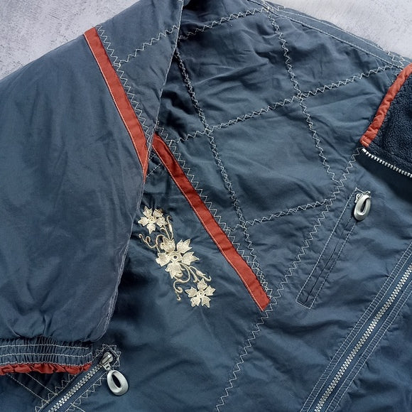 VINTAGE 90s Killtec Floral Embroidered Puffer Jacket UNISEX