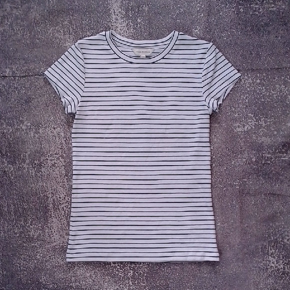 CLUB MONACO Striped White and Black T-Shirt