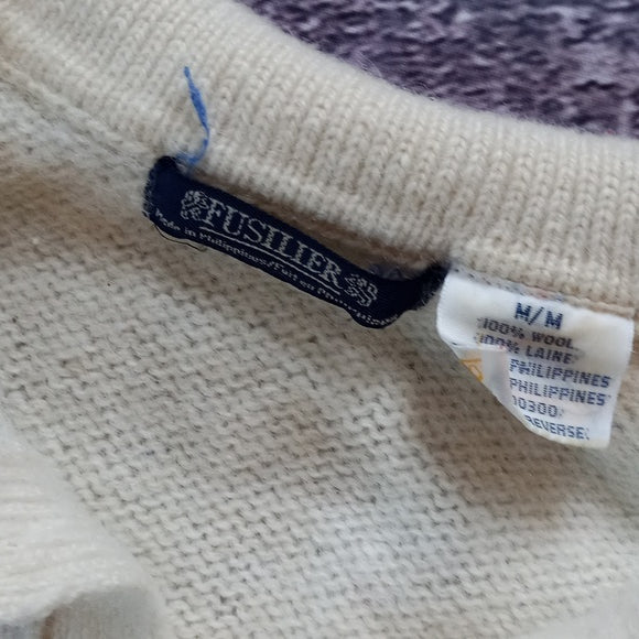 Vintage 90s FUSILLER WOol Quarter Button-Up Sweater