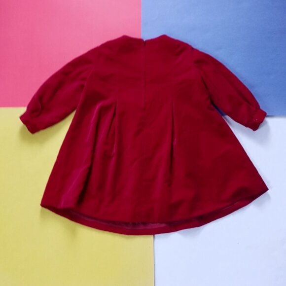 Vintage Girls Handmade Fancy Red Velvet Pleated Dress