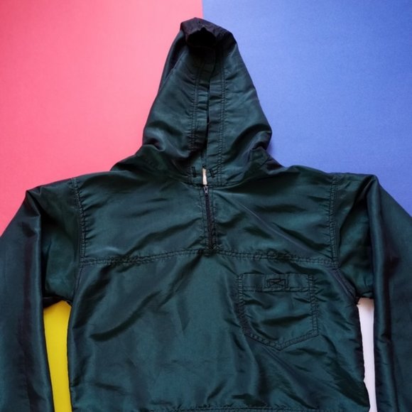 Vintage Crop Hooded Green Shiny Coat Surf Style Glow Surstyle