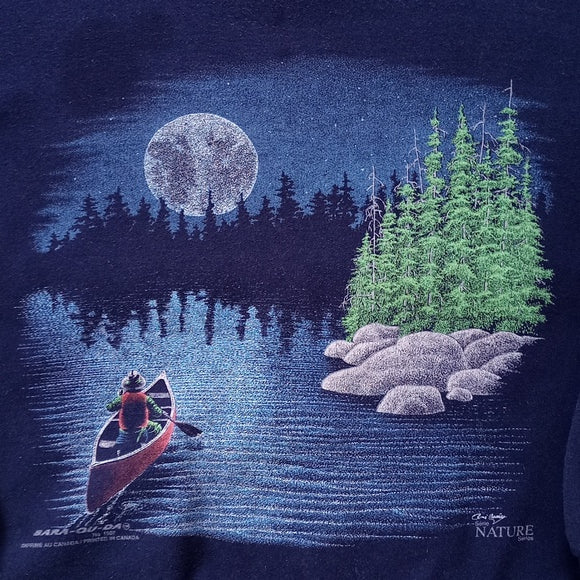 Vintage 90s Canoeing At Night with Moon In Woods Bara-Qu-Da Sweater Unisex