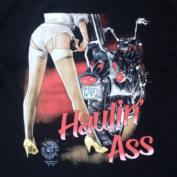 Vintage 1990 Haulin Ass Just Brass INC Single Stitch T-Shirt 3D Emblem