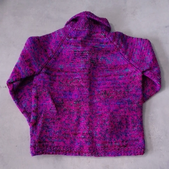 VINTAGE 90s HANDMADE Kids Purple Knit Button-Up Sweater