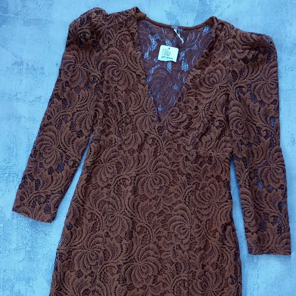 FREE PEOPLE Bronze Crochet Knit Dress