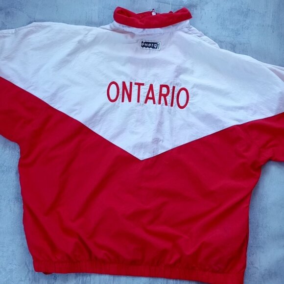 Vintage 90s Energi Canada Essential Red/White Windbreaker Jacket