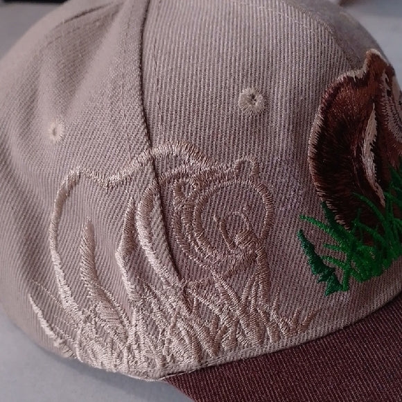 Vintage Bear In Grass Embroidered Cap - Brown and Tan