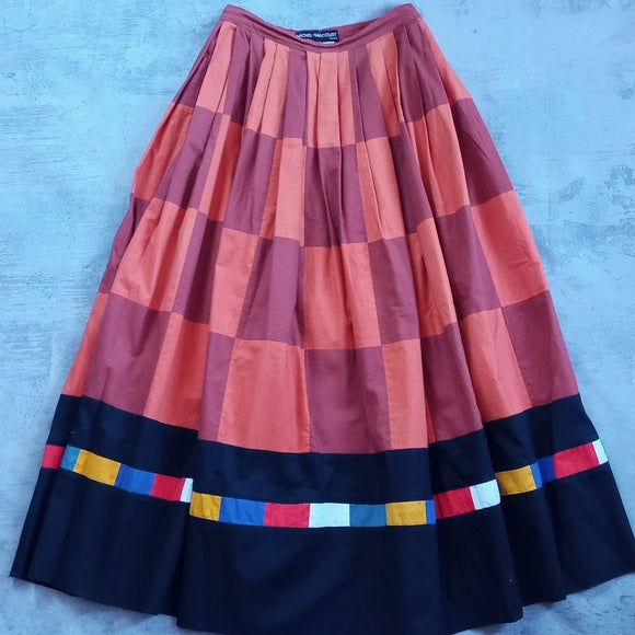 Vintage Michel Harcourt Paris Women's Skirt Orange Block Pattern