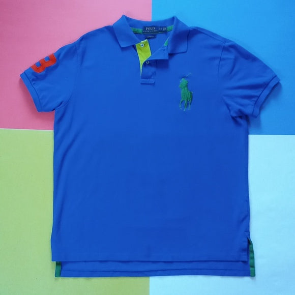 Polo By Ralph Lauren Big Pony Custom Fit #3 Blue Polo T-Shirt