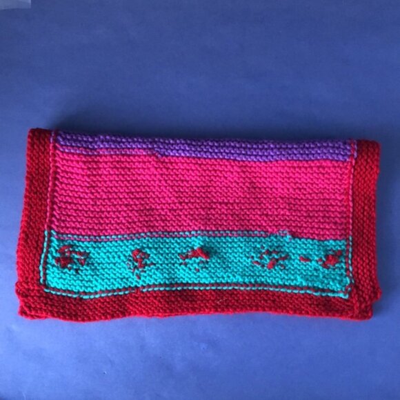 NWOT Vintage Hand-Knitted Made-in-Canada Colourful Baby Welcoming Mini Blanket