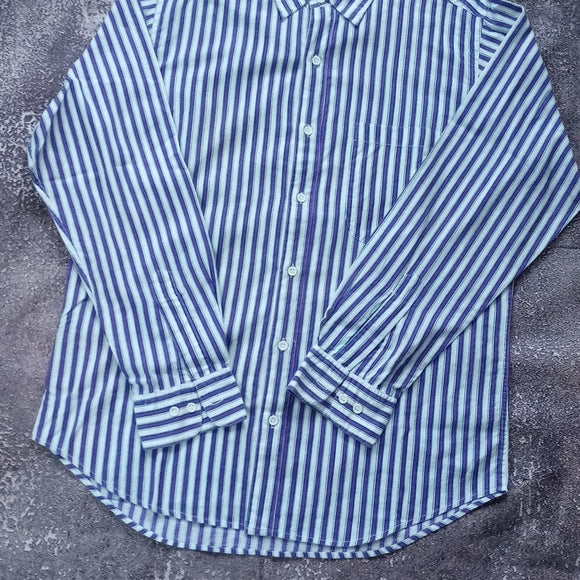 Vintage 90s White/Purple/Green Striped Essentials Button-Down Shirt
