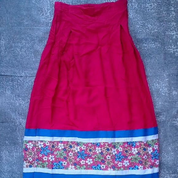 Vintage Handmade Vibrant Red Strapless Dress with Floral Accent