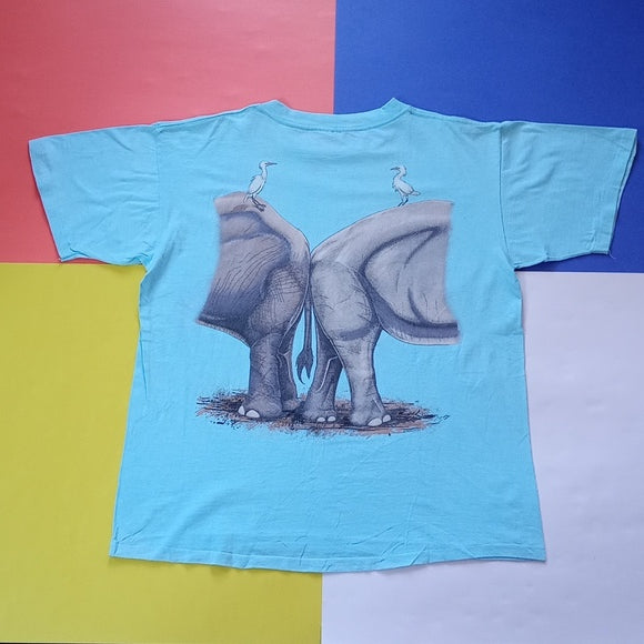 Vintage 1992 Asia & African Elephants Unit Big Print Single Stitch T-Shirt Doubl