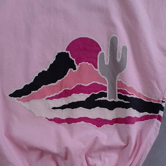 Vintage 90s Pink Desert Sunrise with Cactus Double Sided SHIRT UNISEX