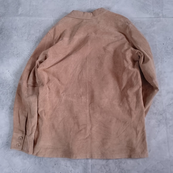 Danier Men's Suede Leather Button-Up Shirt Jacket in Light Tan SOFT